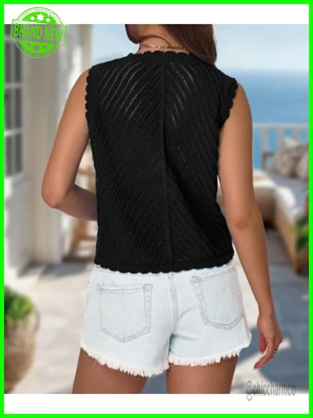 Sleeveless Crochet Sweater Vest Button Up Knit Vest Summer Vacation Top